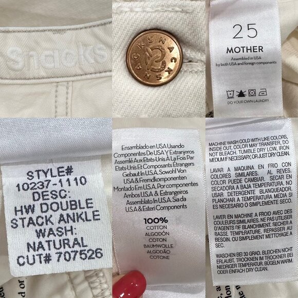 Mother SNACKS! High Waisted Double Stack Ankle Jeans in Natural Size 25 - Picture 4 of 14